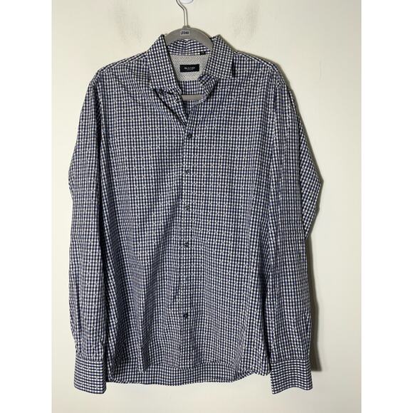 Men's Sand Copenhagen Blue Check Long Sleeve Cotton Button Down Shirt Sz 42 - Picture 1 of 2